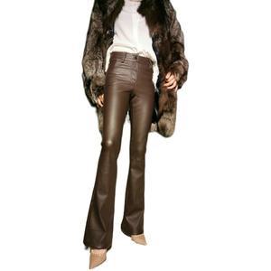 2605 nuovo tipo di stile retrò in vera pelle di montone lunghezza tacco Flared pantaloni in pelle per le signore - Product Image 4