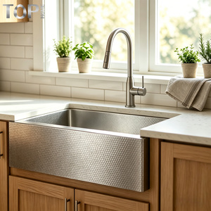 Évier de cuisine Tophome en acier inoxydable 304 fait main, certifié CUPC, 33 pouces, style ferme, à tablier, cuve unique, avec accessoires de robinetterie - Product Image 5