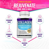 Comprimés de collagène multi-peptides types I, II, III, V, X, 1800 mg, favorisent la santé de la peau, des cheveux, des ongles, des articulations et la récupération.