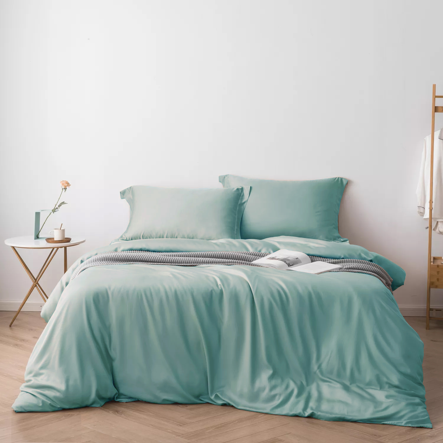 Biancheria Letto Tutte Stagioni Set Copripiumino Queen 7 Pezzi Zzlpp - Verde Oliva, Tessuto Seersucker, Lenzuola Incluse, Per Tutte Le Stagioni
