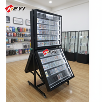 Modernes Pop-TCG-Displaygehäuse Schaufenster Einzelhandel Standvitrine aus Glas und Holz Sammelkarten-Displayregal mit LED-Beleuchtung