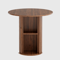 Table à manger ronde Japandi avec base cannelée et piétement de rangement, en bois de noyer, vente en gros pour importateurs, OEM ODM