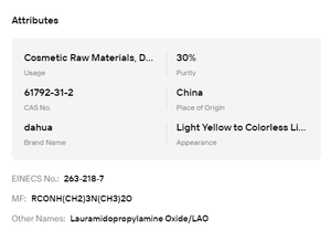 Lauramidopropylamine <b>Oxide</b> LAPAO LAO-30 Mild Surfactant Raw Material For Shampoo Shower Gel Personal Care Production - Product Image 6