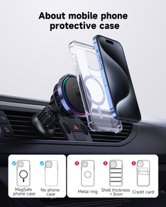 Cargador Inalámbrico Magnético para Auto de 15W, Carga Rápida, Soporte para Rejilla de Ventilación <span class=keywords><strong>con</strong></span> Rotación de 360°, para iPhone 17, 16, 15 <span class=keywords><strong>Pro</strong></span> Max - Product Image 6