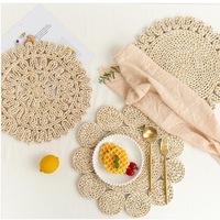 Tableau de charge en osier rustique rond bohème napperon tissé en rotin tressé naturel pour tapis de Table à manger et tampons
