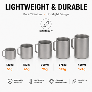 Mug en titane à double paroi, mug à café en titane, mug isotherme en titane pur pour le camping, les voyages, le café et le thé en plein air, avec poignée - Product Image 4