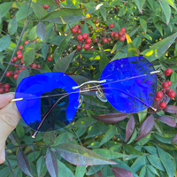 Lunettes photochromiques sans monture anti-lumière bleue Qingqing 2025 – Nouveauté homme/femme, grandes montures polygonales, verres photogray anti-reflet, monture bleue pour femme