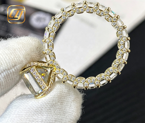 แหวนแต่งงานและหมั้นเพชรโมอิสซาไนต์ VVS ทองคำแท้ 14K ทรงเรเดียนท์คัท 9x11 มม. และทรงเอเมอรัลด์ 3x4 มม. ขายส่งฮิปฮอป - Product Image 3