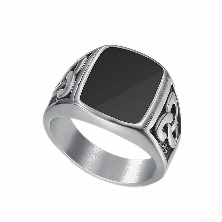 Anel masculino nórdico, anel de aço de titânio, polimento retrô celtico, nó concêntico