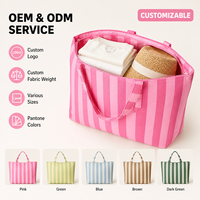 Grand sac fourre-tout en toile rayée pour femmes, bicolore rose à rayures verticales, réutilisable, écologique, sac à bandoulière pour le shopping