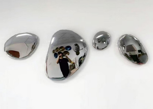 Ensemble de sculptures murales en <span class=keywords><strong>miroir</strong></span> en forme de galets argentés irréguliers modernes pour la décoration de salon et de salle de bain de luxe - Product Image 3