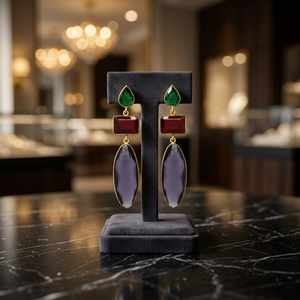 Pendientes de tuerca de latón chapado en oro mate de 14K, 18K, 24K con gemas multicolores, diseño de alta calidad, recién llegados, rodio/platino, estilo étnico - Product Image 2