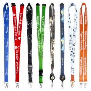 Fabriek Custom Logo Bedrukt Zeefdruk Lanyard Hals Sleutelhanger Band Oranje Polyester Webbing Lanyards