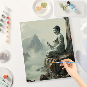 <strong>Buddha</strong> Statue <strong>Paint</strong> by Numbers Kit for Adults-DIY Tranquil <strong>Buddha</strong> on Cliff 16x20 Inches Frameless Zen Acrylic Canvas Art Gifts - Product Image 3