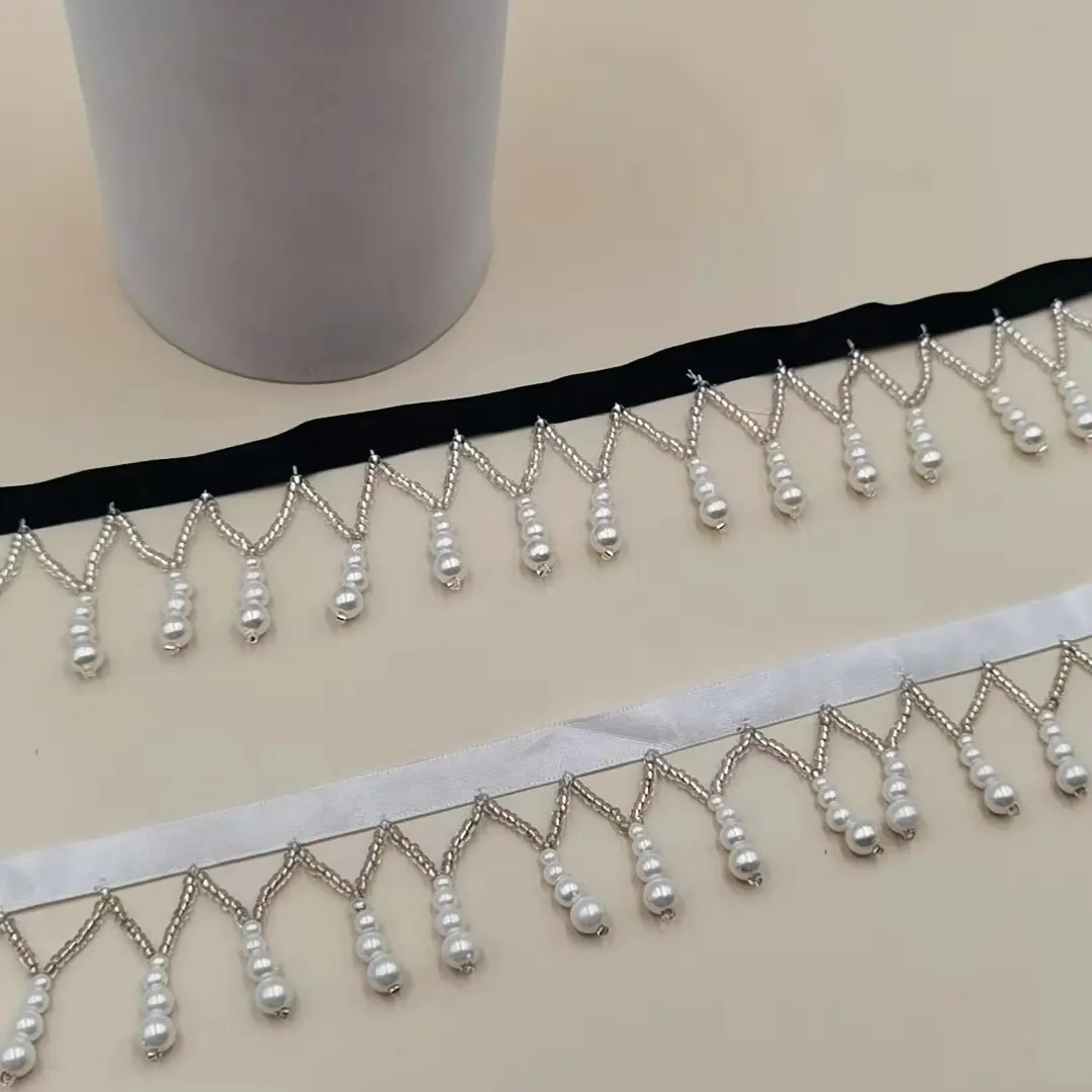 ZSY DIY hecho a mano perla encaje con cuentas cincha cortina de cuentas Retro perla cinturón borla flecos