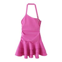 ZEVITY 2026 Nouvelle Robe Halter Asymétrique Unie à Volants en Cascade Sexy pour Femme, Plissée sur le Côté, Vestidos Robe Mujer, Dropshipping