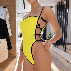 Novedad de Verano Traje de Baño Enterizo para Mujer y Chicas Jóvenes Sexy con Tiras y Aberturas de Color Sólido Gran Venta - Product Image 2