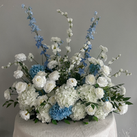 Décoration moderne bleue pour allée de mariage, rangée de fleurs au sol, arrangement floral pour chemin, fleurs blanches en soie PE de 50 cm, mousse de haute qualité
