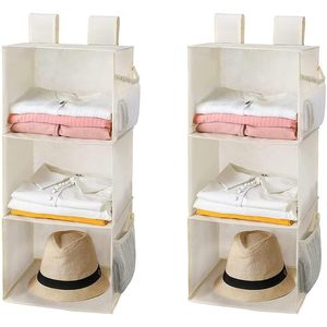 3-Shelf Hanging Closet Organizer Beige Foldable Non-Woven Fabric Clothing <b>Storage</b> For Bedroom Camper Nursery Hook Type - Product Image 1
