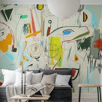 Papier peint mural amovible imperméable à l'eau avec impression HD, décoration murale pour la maison, art abstrait, doodle, lignes multicolores