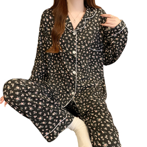 Premium Sense of Black primavera y otoño pantalones largos de manga larga pijamas traje de ropa de casa para mujer se puede usar fuera al por mayor - Product Image 1