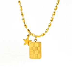 Collier à motif échiquier, luxe léger, pour femme au tempérament affirmé, tendance internet, chaîne de clavicule, bijoux de design haut de gamme - Product Image 1