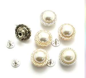 Bottoni in metallo e resina con chiodo singolo, 10MM 12MM 14MM, con texture perla, fiore antico, finitura bronzo dorato e argento liscio, per jeans - Product Image 1