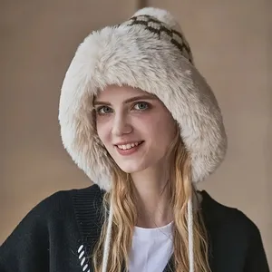 2024 Nieuwste Winter Vrouwen Mode Grote Oorbeschermer Muts Acryl Dikke Pluche Gebreide Muts