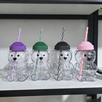 Gobelet en plastique motif ours, très vendu à l'international, avec paille, pour café, lait, thé, cola, cadeau de Noël