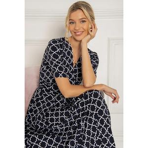 Nuevos Productos Exclusivos: Vestido de Seda Láctea con Estampado de Moda, Manga Corta y Gran Vuelo - Product Image 5