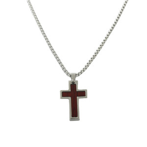 Titanium Steel <b>Cross</b> Pendant Mahogany Inlay Christian Religious Necklace For Men Everyday Wear - Product Image 3