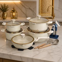 Ensemble de 21 pièces de batterie de cuisine antiadhésive en fonte, compatible induction, comprenant casseroles et poêles 20/24/28/32cm, avec revêtement granit sain