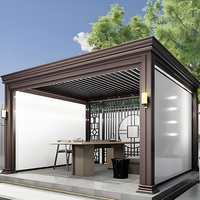 Pérgola Bioclimática Motorizada de Aluminio con Luces LED, Techo de Láminas, Puertas Corredizas de Vidrio para Terraza o Jardín, Tamaños Personalizados
