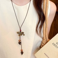Collier chaîne pour pull en bois de Bodhi vintage, fait main, style ethnique simple, long, de niche, haut de gamme, polyvalent, en bambou