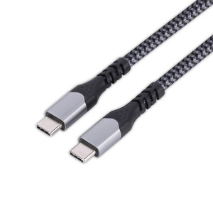 Type <b>C</b> Data <b>Cable</b> <b>USB</b> 3.1 Gen2 5A 10Gbpd 100W Braided Silver Gray Male <b>To</b> Male Connector - Product Image 1