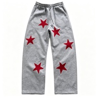 Pantalon de survêtement personnalisé à étiquette privée en molleton, coupe large, taille élastique, broderie étoile porte-bonheur, style Y2K, gris chiné – Fournisseur populaire