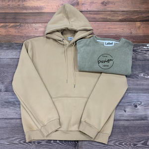 Sudadera con Capucha Color Caqui para Hombre con Parches Bordados, 100% Algodón, Corte Holgado, Estilo Deportivo para Exteriores, Hombros Caídos, Bolsillo, Estampado Otoñal - Product Image 1