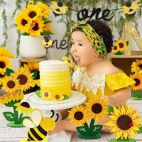18 pièces de décorations de fête tournesol, centres de table en feutre jaune abeille pour la décoration de table, la maison et le bureau