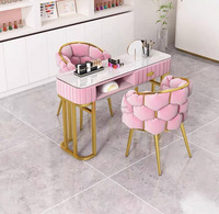 Nouveau mobilier de salon de beauté de style moderne Ensemble table et chaise de manucure pour ongles en velours et marbre
