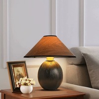 Lampe de table en bois sculpté avec abat-jour conique en tissu, lampe de bureau LED, éclairage décoratif vintage pour chambre à coucher, chevet, salon