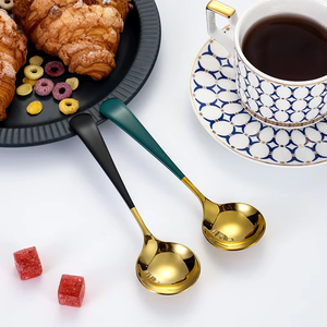 Fancy Decorating Colorful pink Wedding <b>Dinner</b> Titanium Copper Metal Gold Serving Soup Spoon <b>Set</b> Dessert - Product Image 5