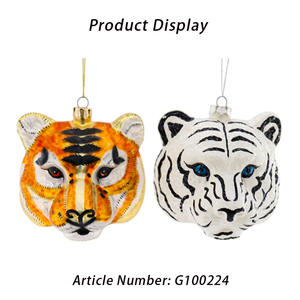 Pendentif <span class=keywords><strong>lion</strong></span> et tigre en verre Offre Spéciale à paillettes pour arbre boule de Noël ornements décoratifs en verre peints à la main pour arbres de Noël - Product Image 5