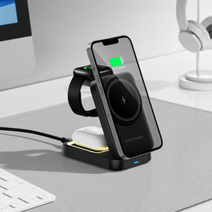 Tre-in-uno caricabatterie Wireless per telefoni <span class=keywords><strong>cellulari</strong></span> <span class=keywords><strong>Apple</strong></span> portatile qc3. 0 15W supporto di ricarica per Desktop a ventosa magnetica funzione pieghevole - Product Image 2