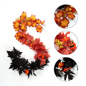Easy To Obtain <b>Halloween</b> Rattan Wall Hanging Black Maple Leaves With Pumpkins For Home <b>Decor</b> - Product Image 5