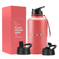 Bouteille d'eau isotherme en acier inoxydable à double paroi de grande capacité 64 oz, type gobelet sous vide avec différents types de couvercles