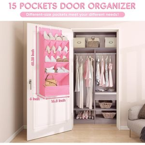 Over The Door <b>Shoe</b> Organizer 15 Pockets Pink Hanging <b>Shoe</b> Rack For Closet <b>Storage</b> With Large Pocket Multifunctional - Product Image 4