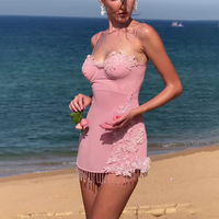 Robe Camisole Femme Sexy à Franges pour Soirée, Mini-Robe de Club, Dentelle Florale, Tenue de Plage