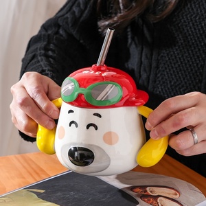 Dễ thương Dog Shaped Mug với hai tai xử lý Kawaii 3D động vật cà phê Mug Cup với rơm - Product Image 2