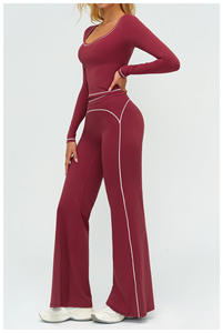 Set di Abbigliamento da Yoga per <span class=keywords><strong>Donna</strong></span>, Top Corto a Maniche Lunghe e Pantaloni a Vita Alta a Gamba Larga, <span class=keywords><strong>Completo</strong></span> Sportivo Coordinato - Product Image 5