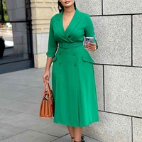 Robe de bureau élégante pour femme 2026, coupe trapèze, double boutonnage, formelle, tendance, automne, grandes tailles, vente chaude